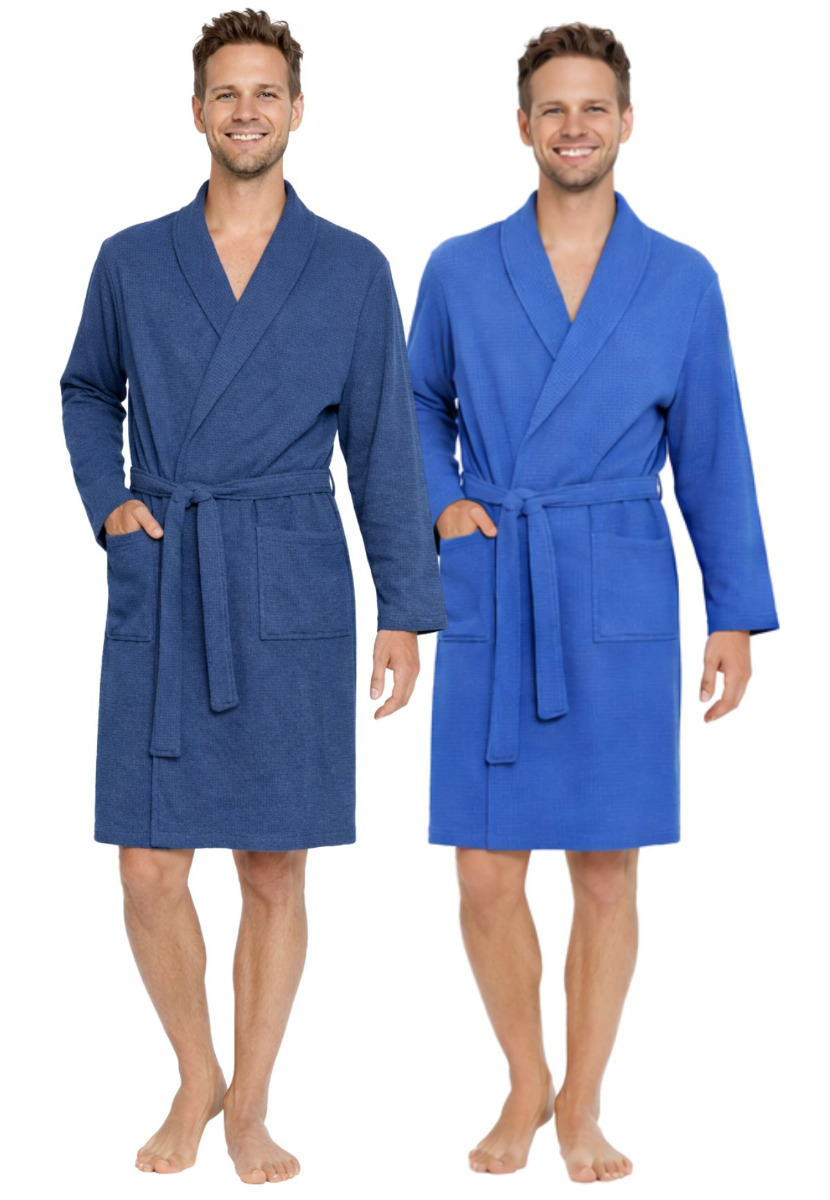 Lichtgewicht heren wafel badjas met sjaalkraag-m-blauw