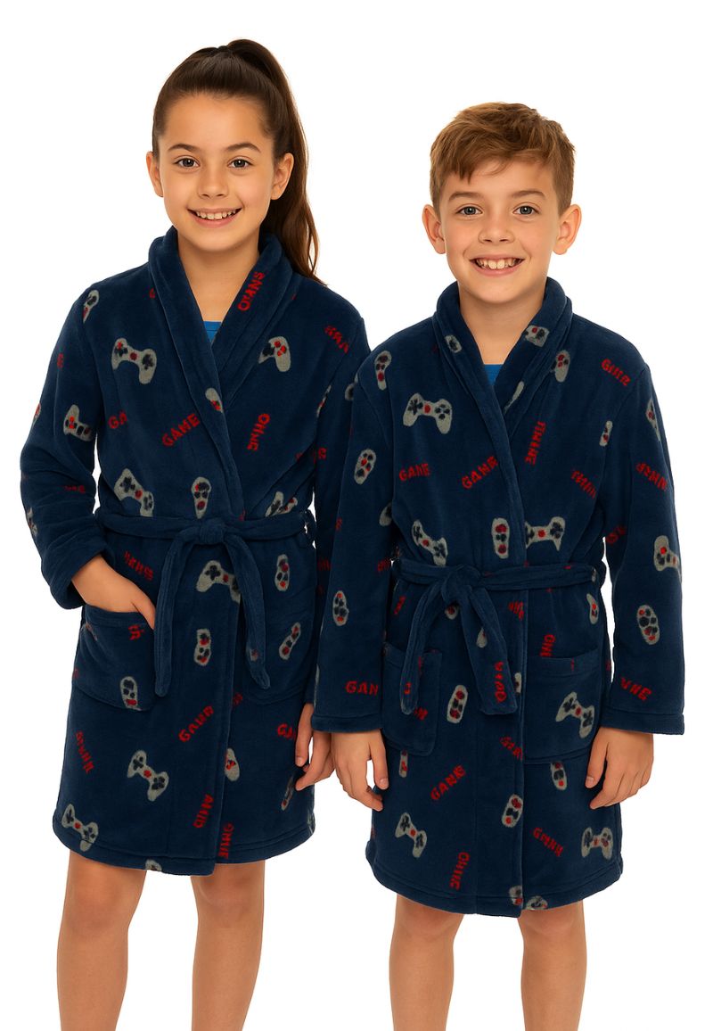 Tiener badjas blauw - console - fleece-152