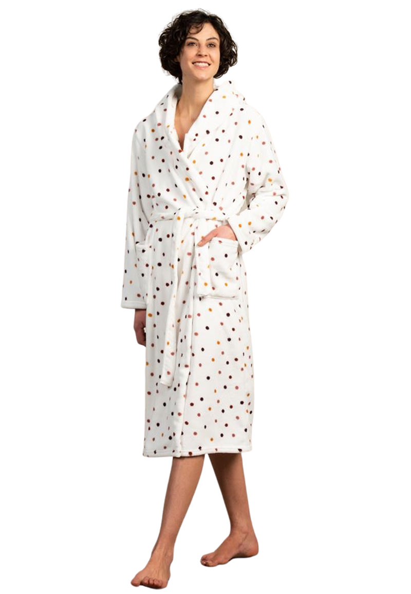 Witte dames badjas met stippen - fleece-2xl