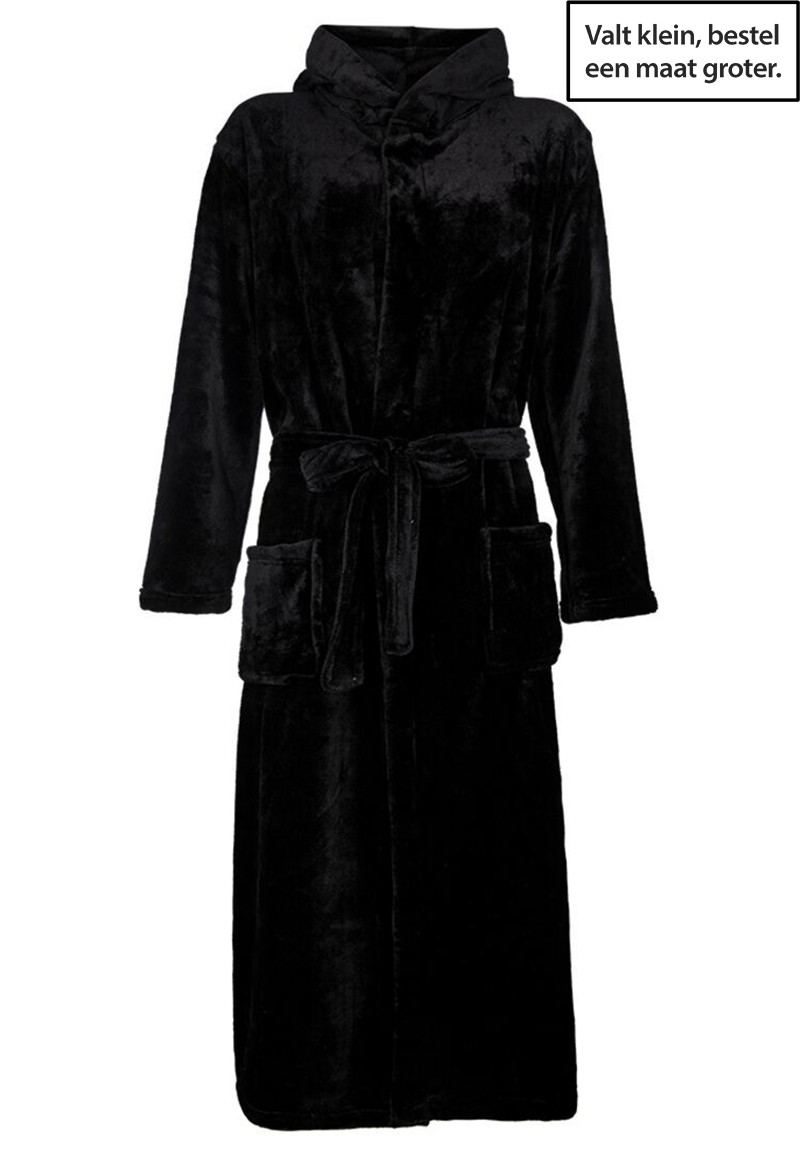 Zwarte fleece badjas met capuchon-l/xl