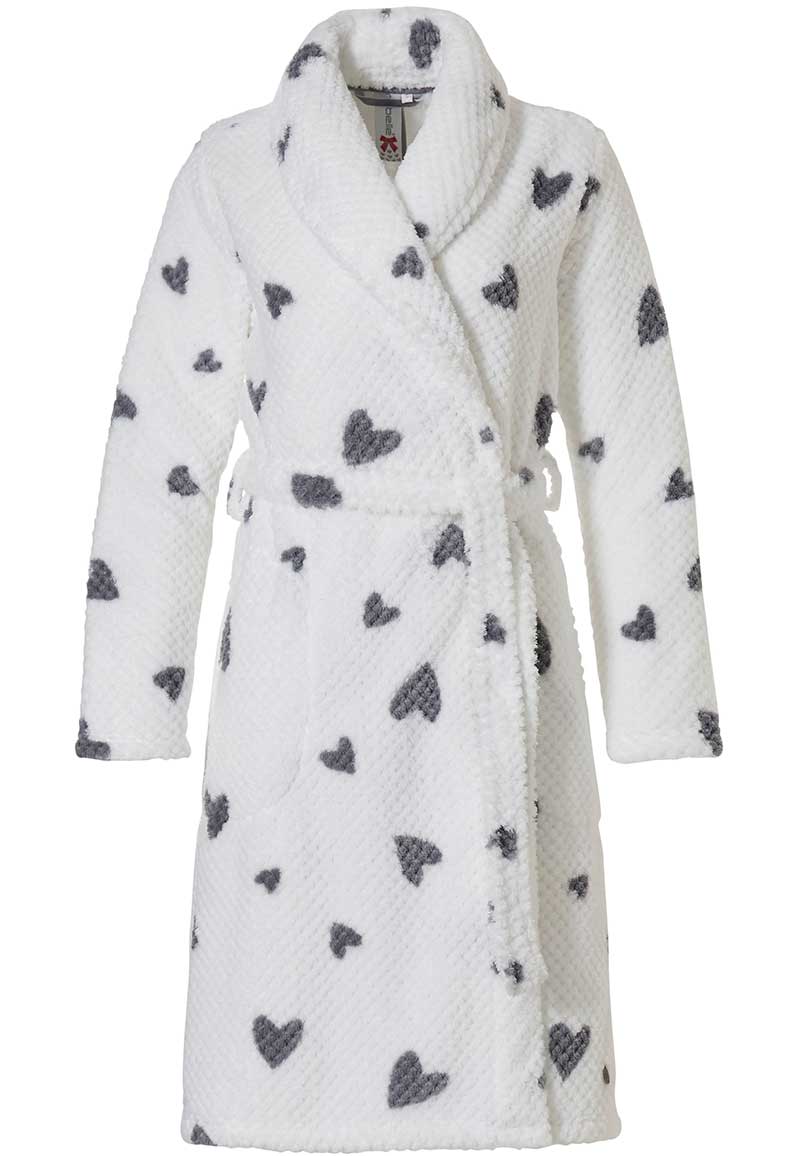 Witte fleece damesbadjas hartjes - Rebelle-L (44-46)