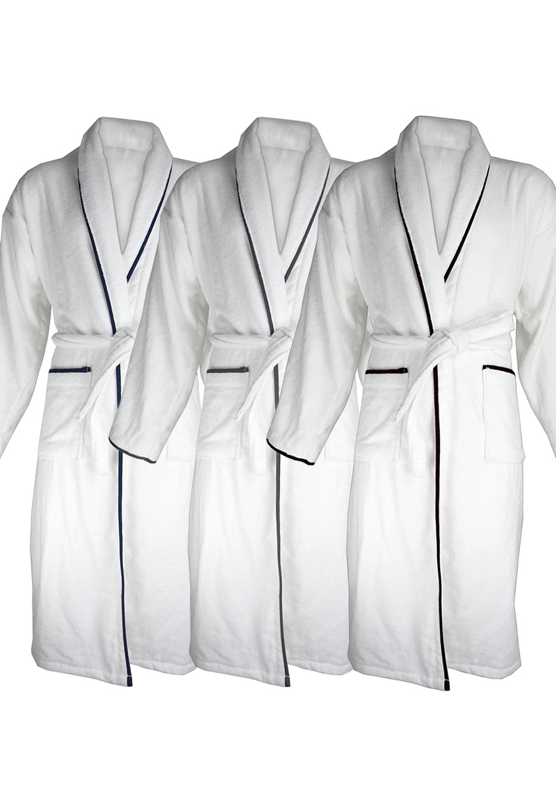 Luxe velours badjas met piping - 450 grams katoen-Piping antraciet-2XL/3XL