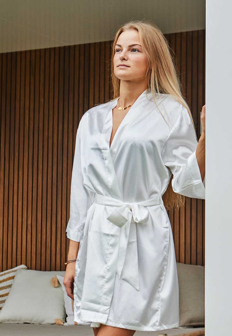 Kimono dames wit - satijn - Satin-Luxury