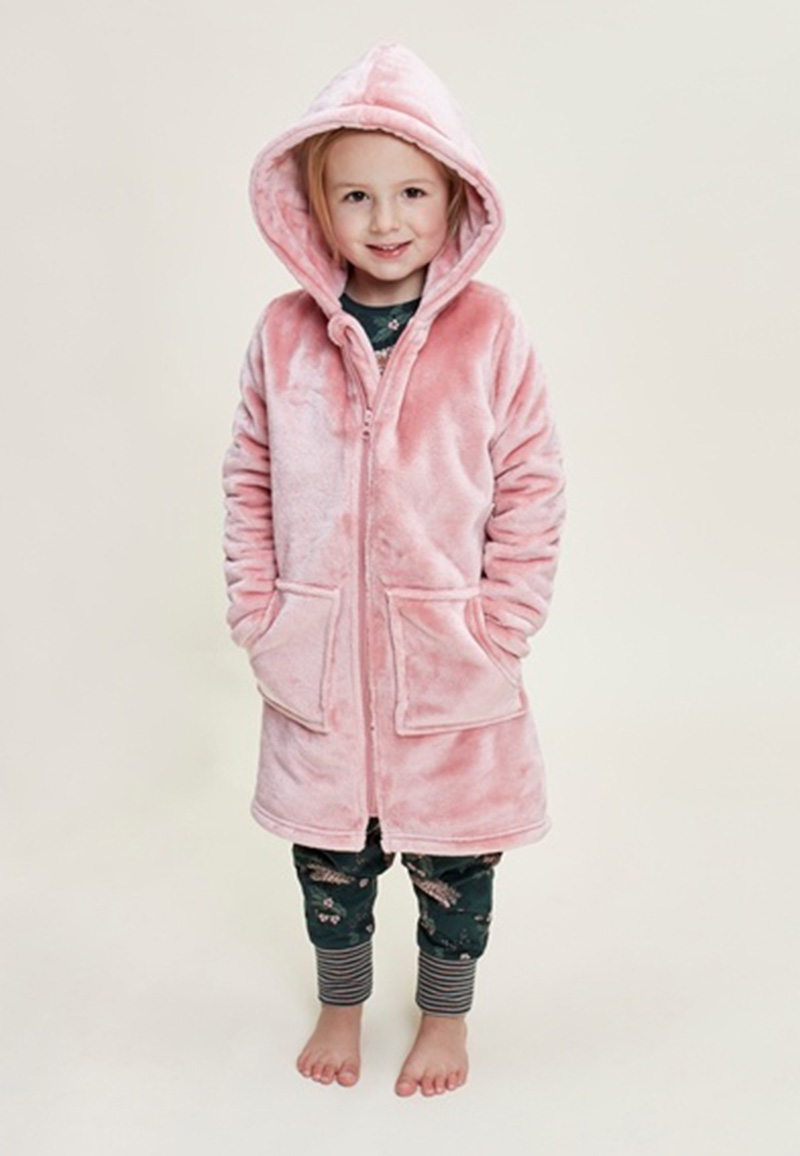 Roze meisjes badjas met rits en capuchon-104/110