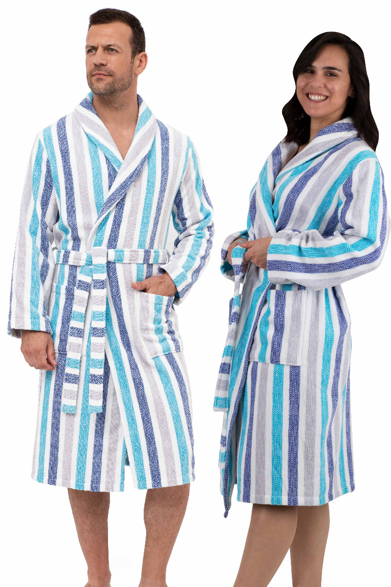 Unisex badjas strepen - pasteltinten-l