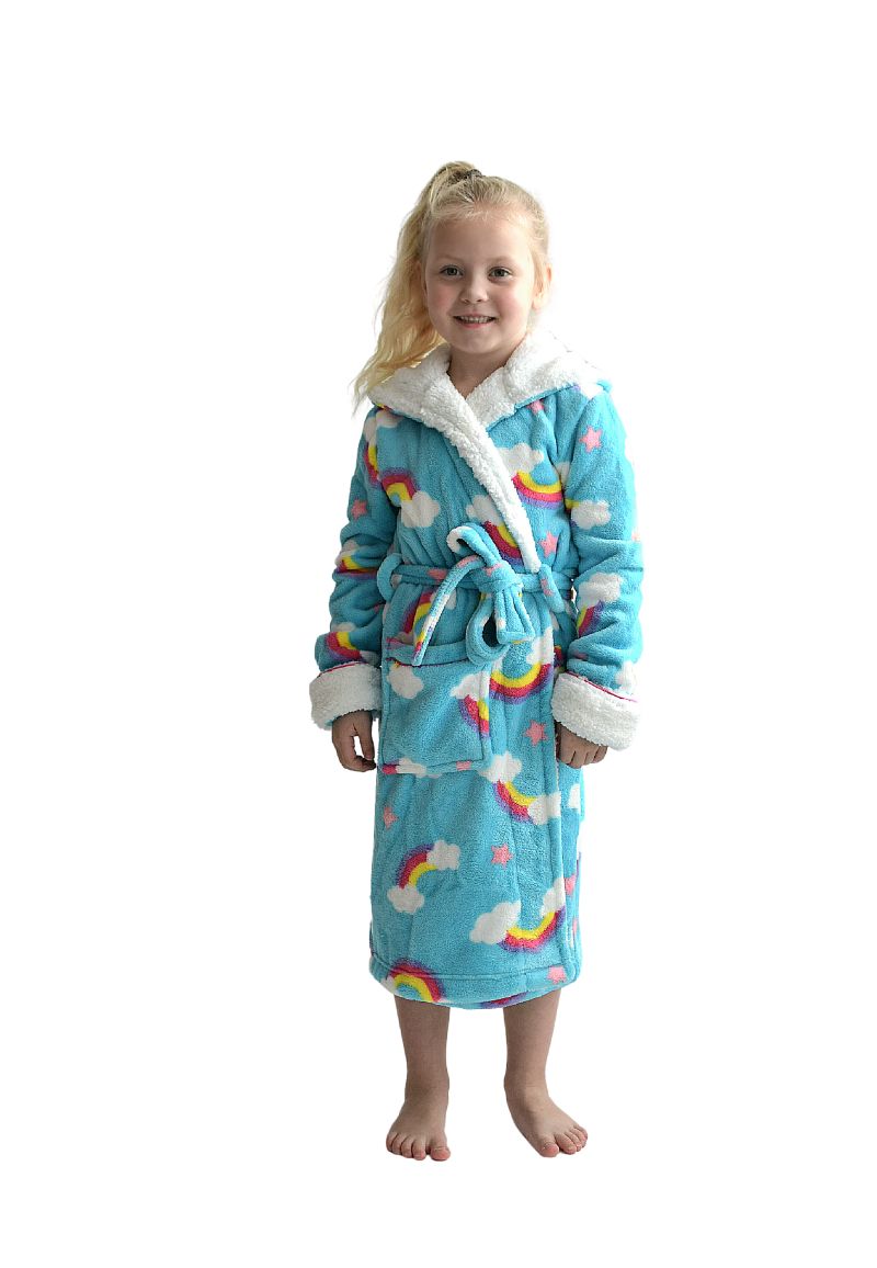 Kinderbadjas regenboog met capuchon - luxe fleece-116