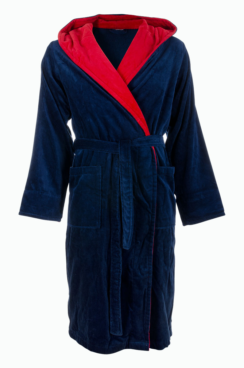 Marineblauwe badjas met capuchon - M-L