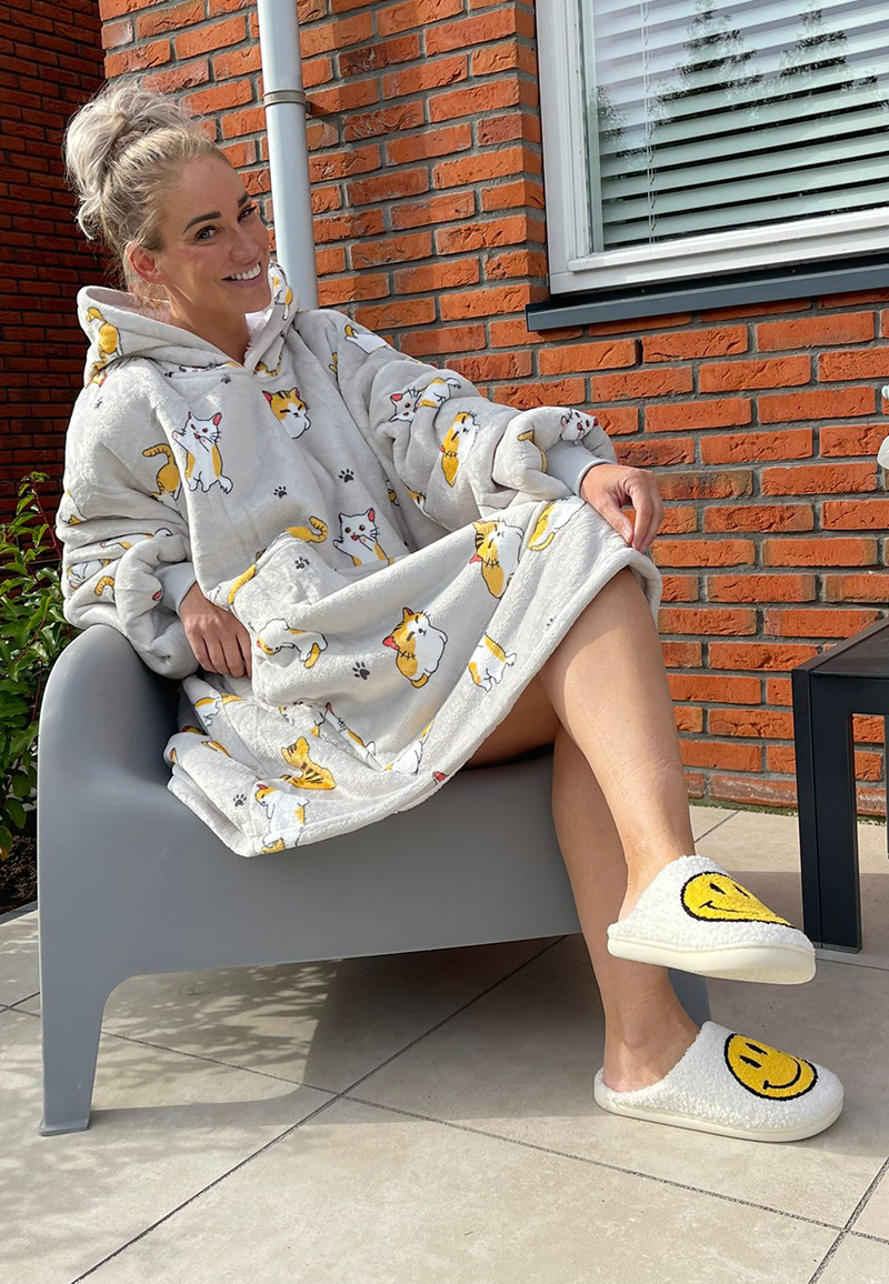 Plaid met mouwen - fleece - katjes - Badrock