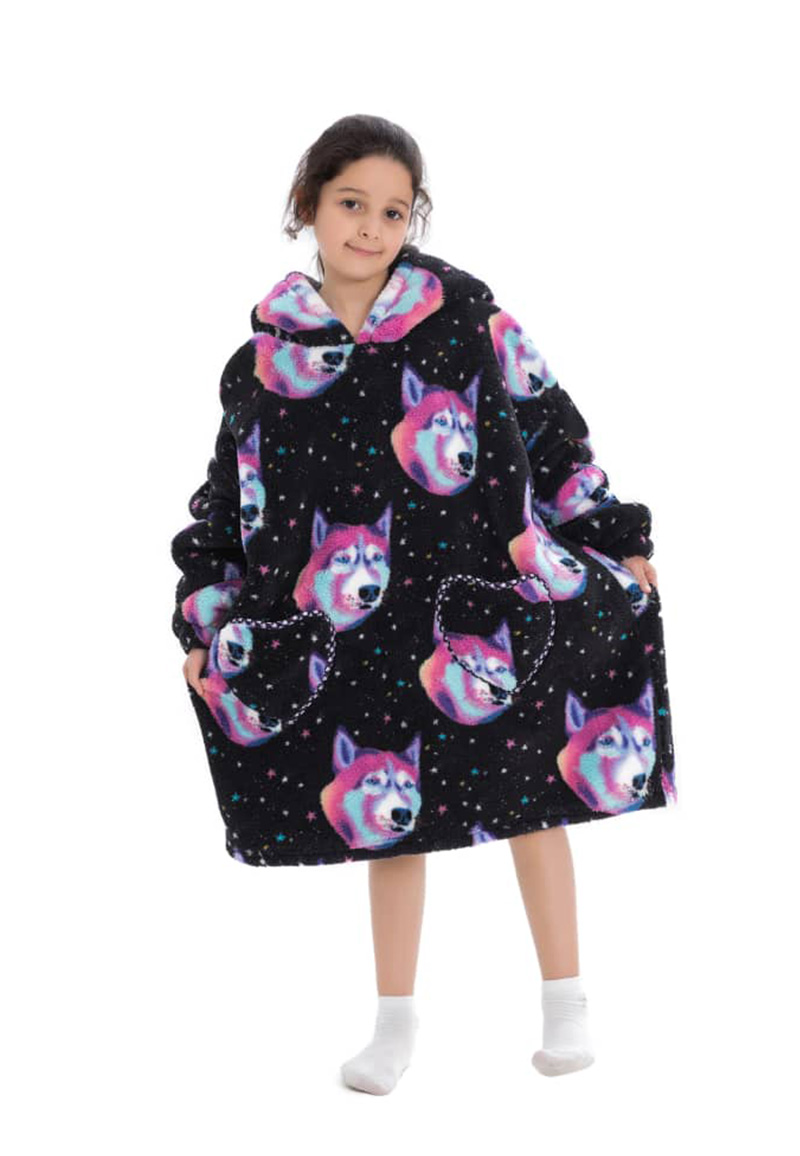 Badjas Kindersnuggie fleece met hoodie - wolf