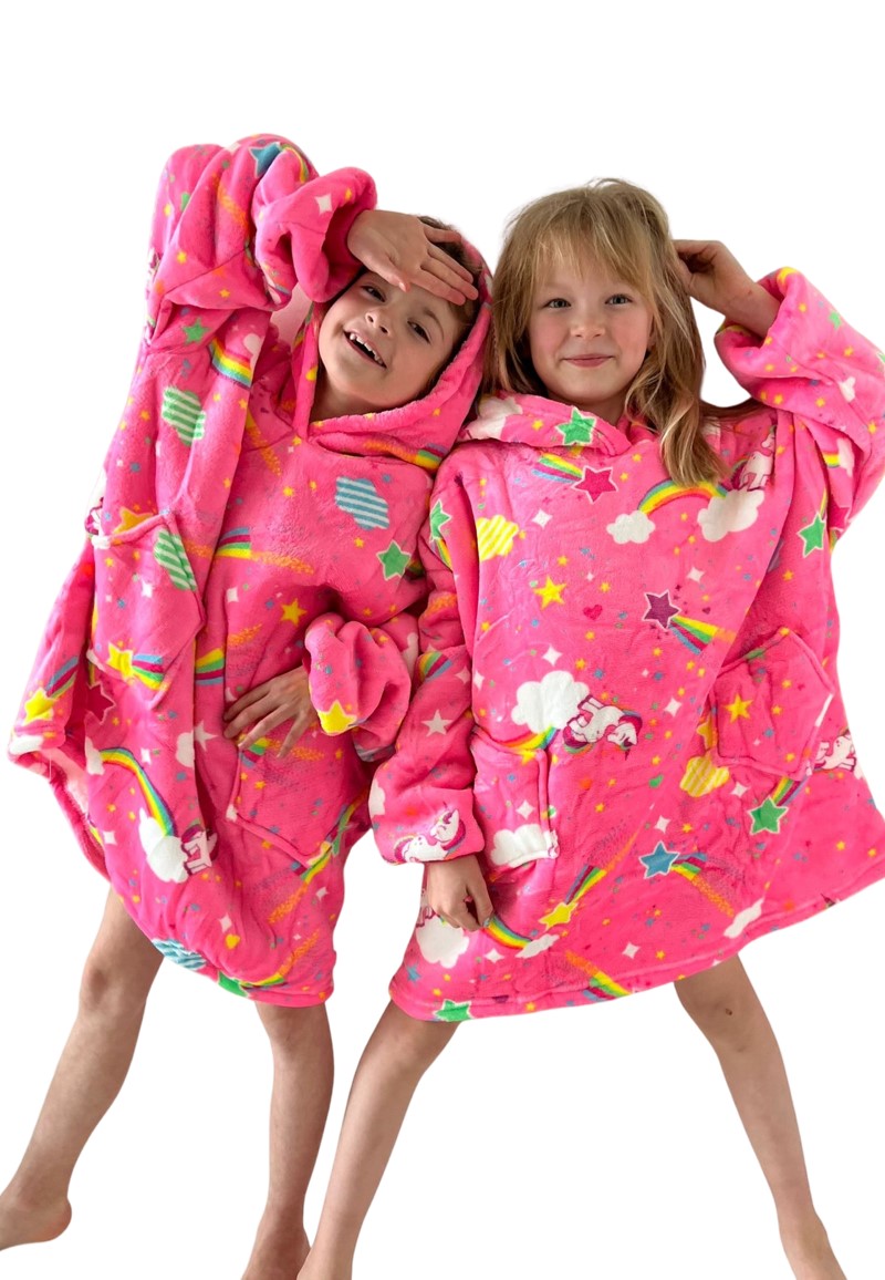 Badjas Kindersnuggie unicorn fleece - neon roze - Badrock