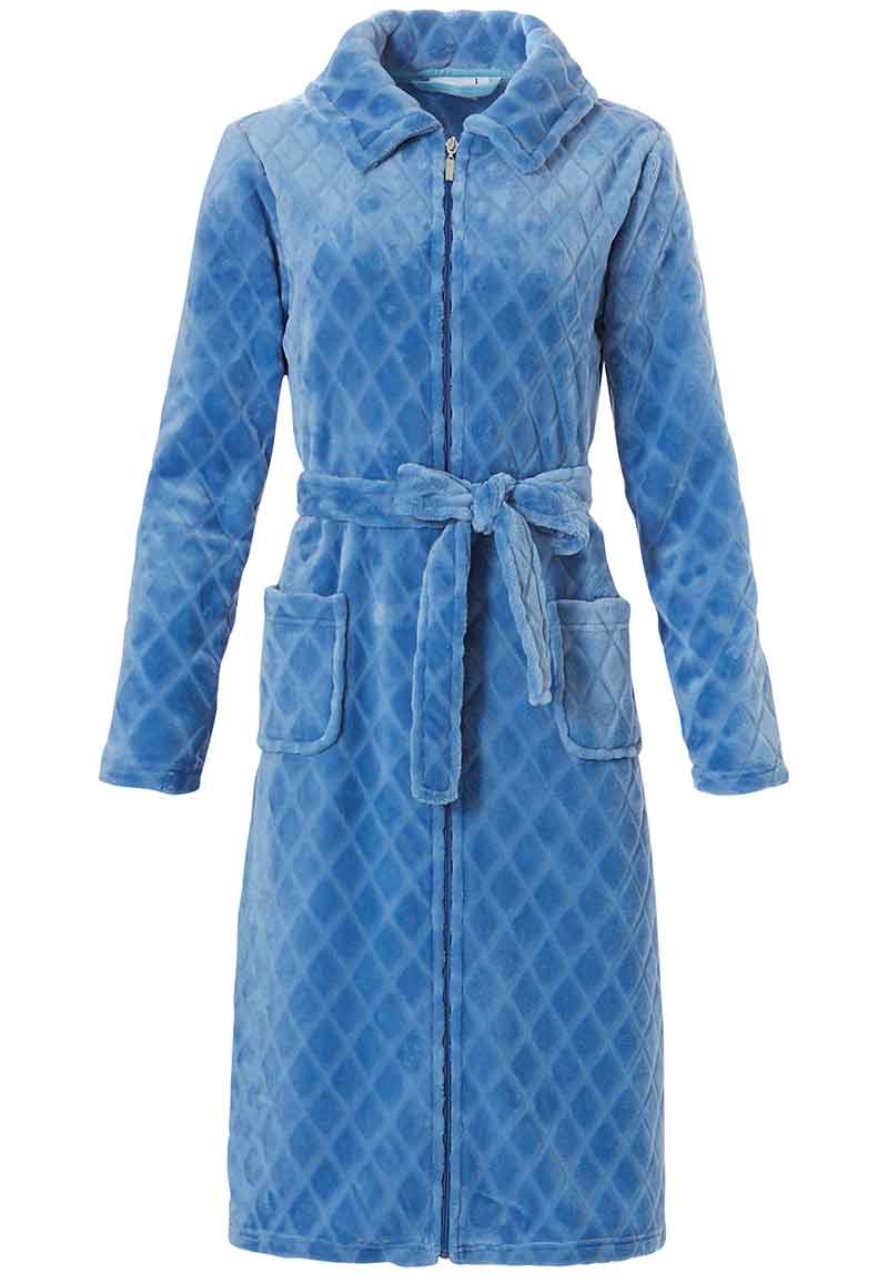 Lichtblauwe fleece badjas met rits - Pastunette-2xl