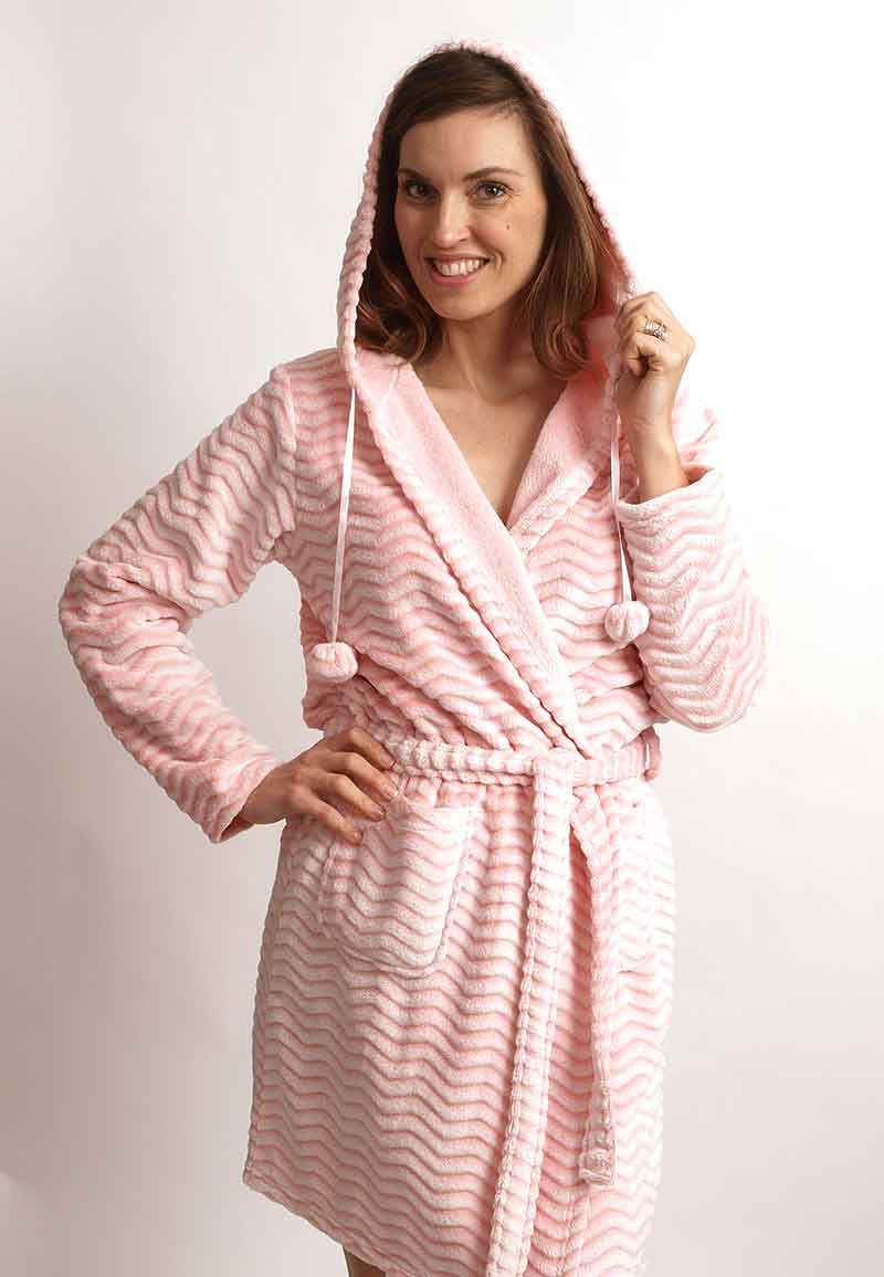 Zacht roze fleece badjas zigzag-l