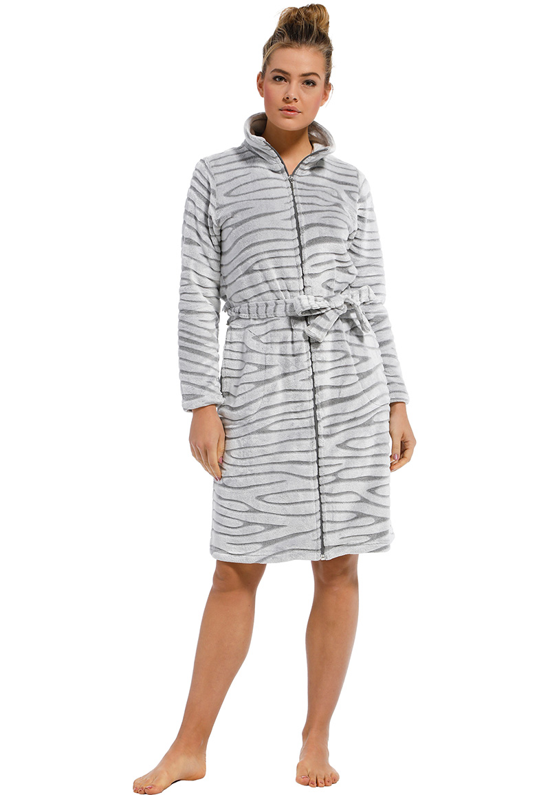 Licht grijze damesbadjas met rits - fleece-(36-38) S