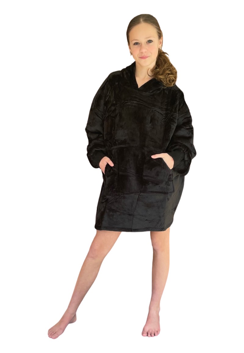Plaid met mouwen - kind - fleece - zwart - Badrock